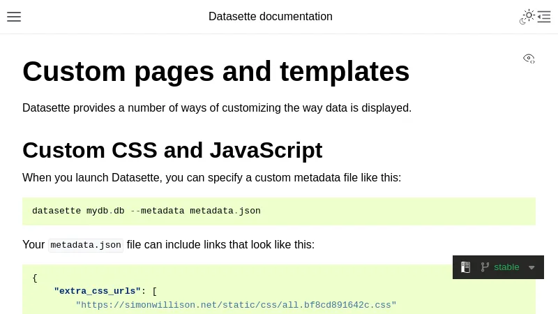 shot of post - 💭 Custom pages and templates - Datasette documentation