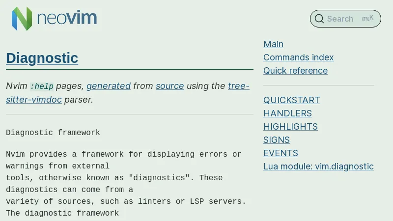shot of post - 💭 Diagnostic - Neovim docs