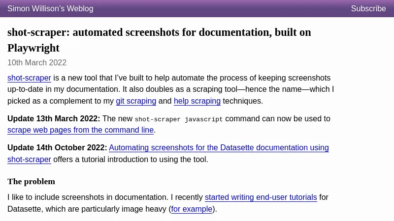shot of post - 💭 shot-scraper: automated screenshots for documentation, built o...