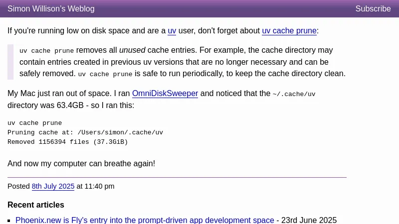 shot of post - 💭 uv cache prune