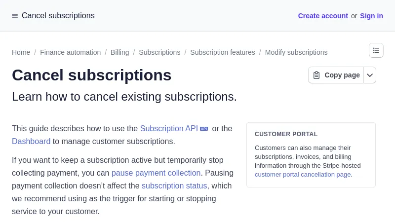 shot of post - 💭 Cancel subscriptions | Stripe Documentation